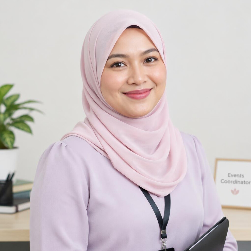 Portrait of a Malay woman in a headscarf smiling