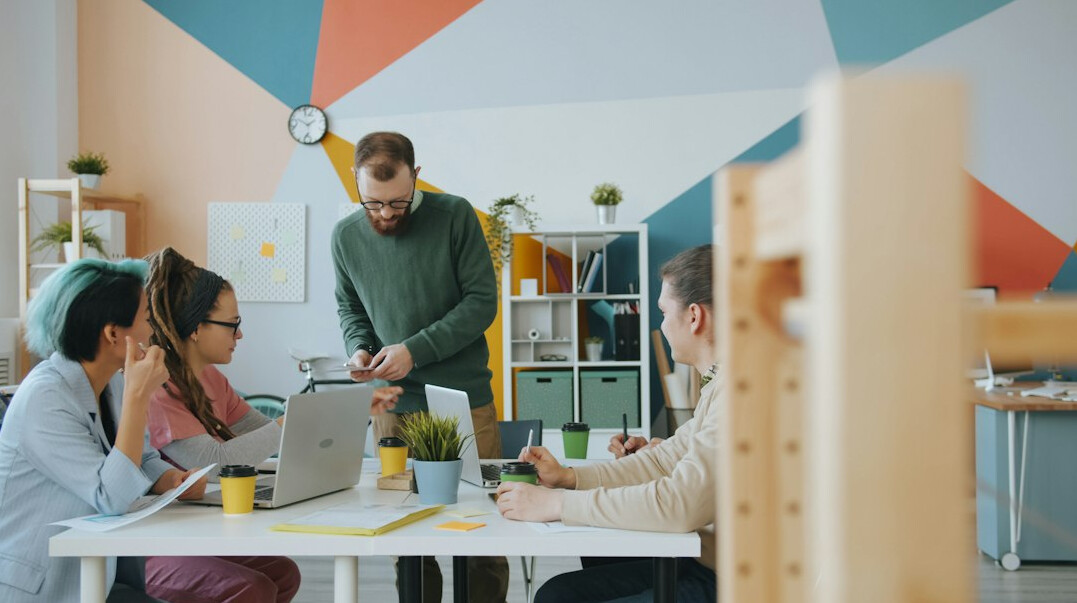 team collaborating in modern office