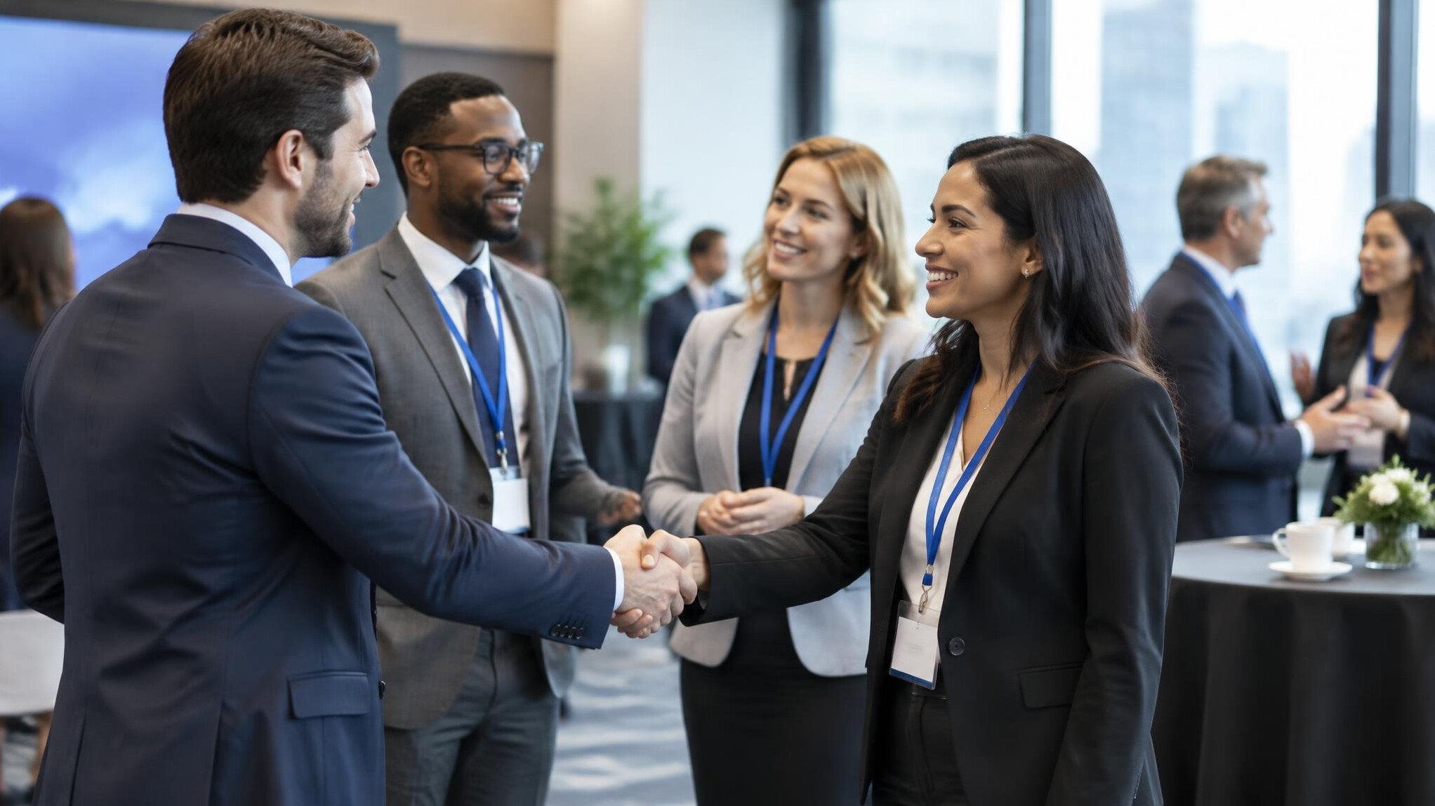 business professionals networking at conference